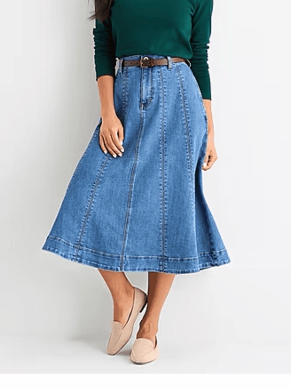 St. John's Bay Blue Denim A-Line Midi Skirt